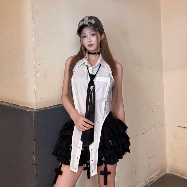 Unique Design Hot Girl Style Tie Women's Sleeveless Shirt Bow Tie Top Chic Top
