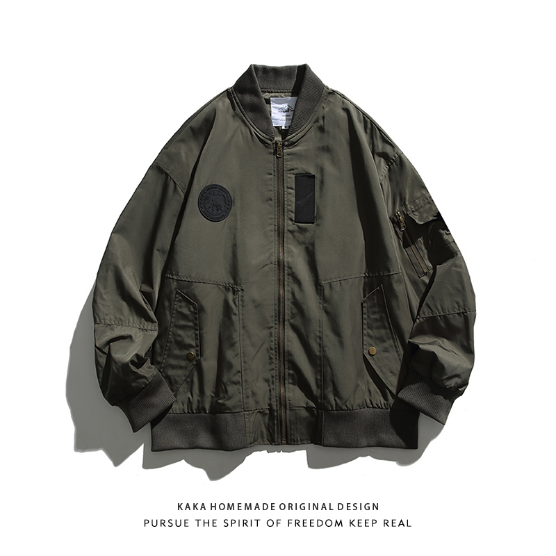 Japanese Retro Baseball Jacket Men's Top Autumn Loose Ma-1 Pilot Jacket Versatile Casual Outerwear for Men