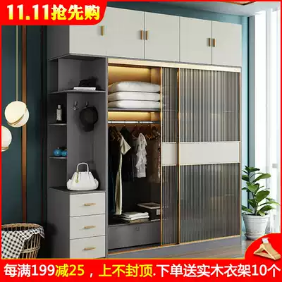 Light luxury door wardrobe modern simple home storage combination wardrobe small apartment bedroom glass sliding door wardrobe