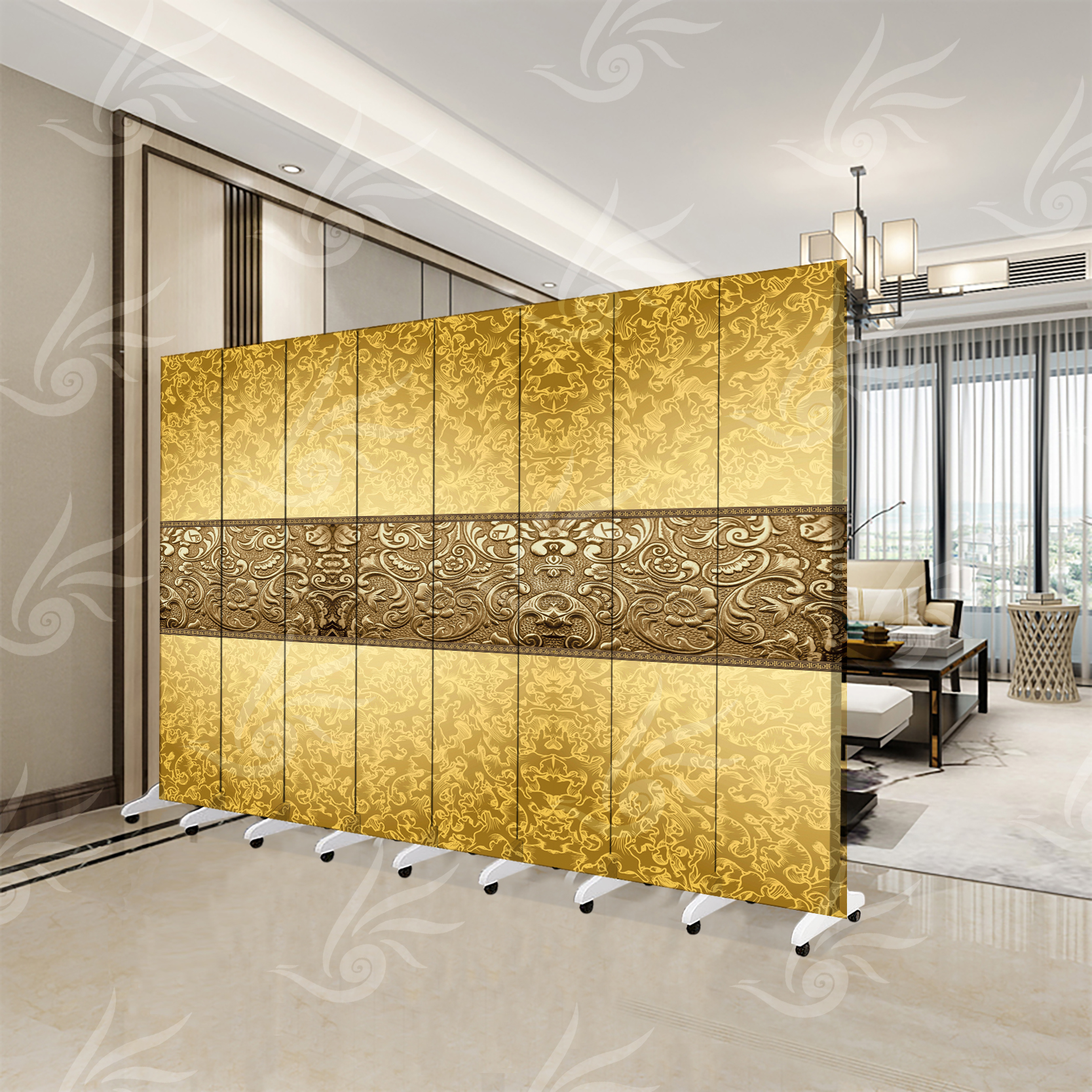 Custom hotel hotel golden dining room bedroom living room household folding mobile modern minimalist solid wood partition screen