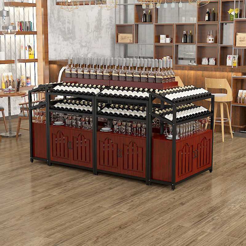 Red Wine Rack Mall Supermarket Wine Liquor Show Shelves Landing Middle Island Cupboards Bar Home Combined Shelf Iron