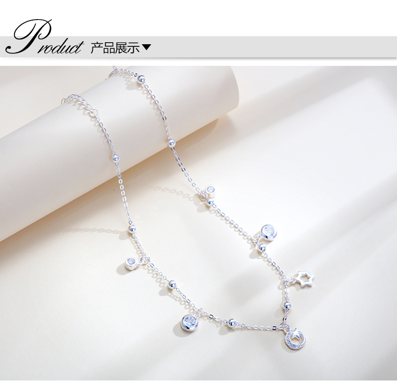 Retro phiên bản Hàn Quốc của mặt trăng và mặt dây chuyền vòng chân vòng chân 925 cô gái bạc Hàn Quốc Sen đơn giản chân cá tính chân trang sức lắc chân vàng 18k