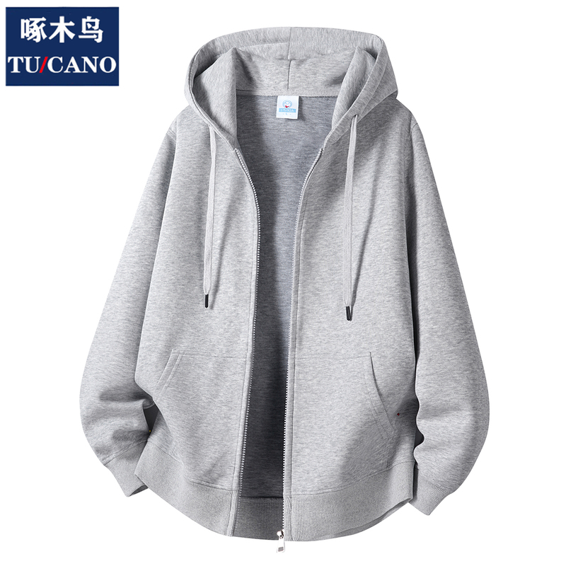 Woodpecker Cardigan Hooded Sweatshirt for Men and Women, Casual Jacket with Zipper, Couple Outfit, Versatile Solid Color Top for Spring, Autumn, and Winter