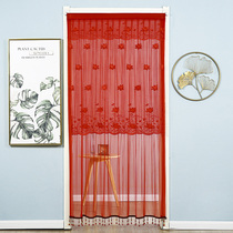 Door curtain free of punching large red bead curtain wedding festive red Anti-mosquito lace yarn Veil Wedding House Partition Curtain Wedding Celebration Items
