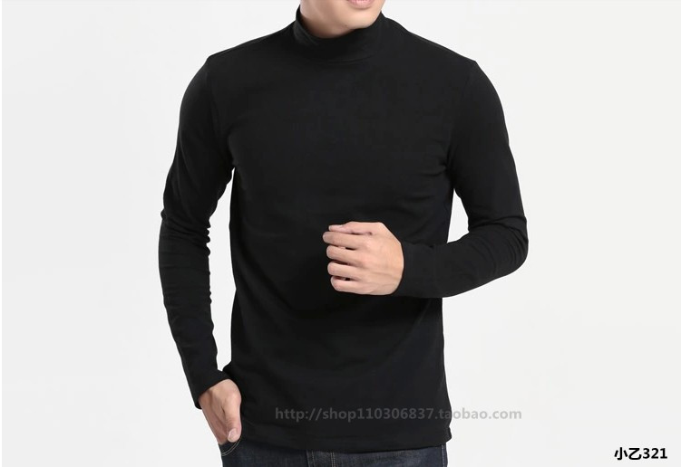 Áo thun nam cổ cao nửa cổ dài tay cotton mùa thu và cổ áo cổ áo phiên bản Hàn Quốc áo khoác nam màu đen thuần khiết áo thun nam cổ tròn