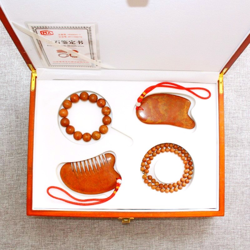 Stone-needle four pieces of health care gift box scraping plate Non-jade horn comb necklace with other massager material