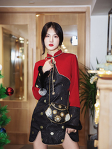 One two customized Chinese New Year red cheongsam winter thick plus velvet women long sleeve thick warm cotton dress Millennium