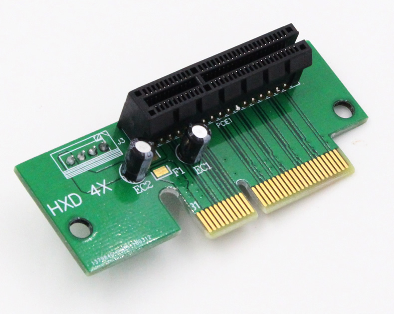 The PCIE 4X 90-degree riser extends the power design
