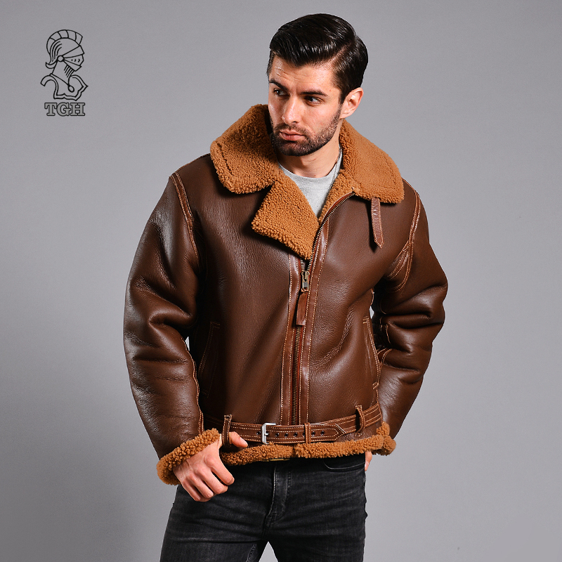 Imported Raf Air Force Flight Leather Jacket, Owen Lambskin Integrated Retro Genuine Leather Pilot Jacket for Men in Winter