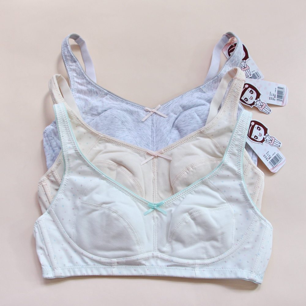 Rouqi ガールズブラ、ワイヤーなし、シルクコットン、Bカップ、薄手、純綿、留め具付き、シェイプアップ、二段階式下着 82090