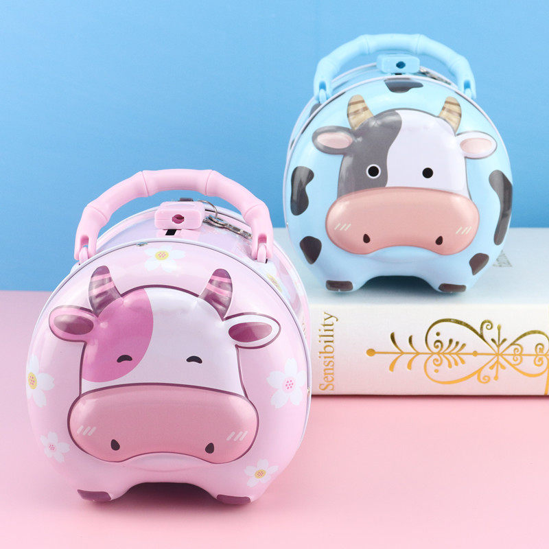 Cartoon Children Cute Deposit Money Pot Coins Zero Money Pot Male Girl Birthday Gift Anti-Fall Creative Belt Lock Deposit Money Cylinder