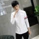 Tide thương hiệu áo sơ mi nam và nữ tay dài sọc oxford rắn khâu màu