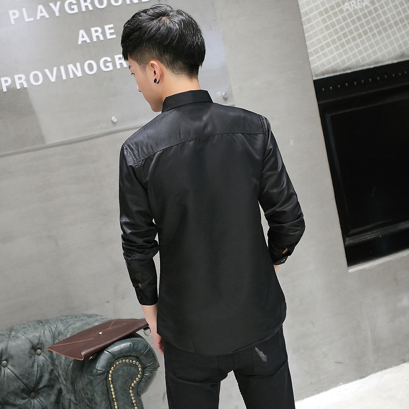 Mùa hè áo dài tay màu rắn nam phiên bản Hàn Quốc của thanh niên tự tu trắng áo sơ mi nam quần áo công sở giản dị sơ mi đen nam