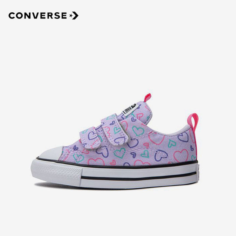 Converse Kidsren's Shoes with Velcro Fasteners, Kidsren's Cartoon Heart Pattern, Girls' Breathable Casual Canvas Shoes Converse Kidsren's Shoes with Velcro Fasteners, Kidsren's Cartoon Heart Pattern, Girls' Breathable Casual Canvas Shoes