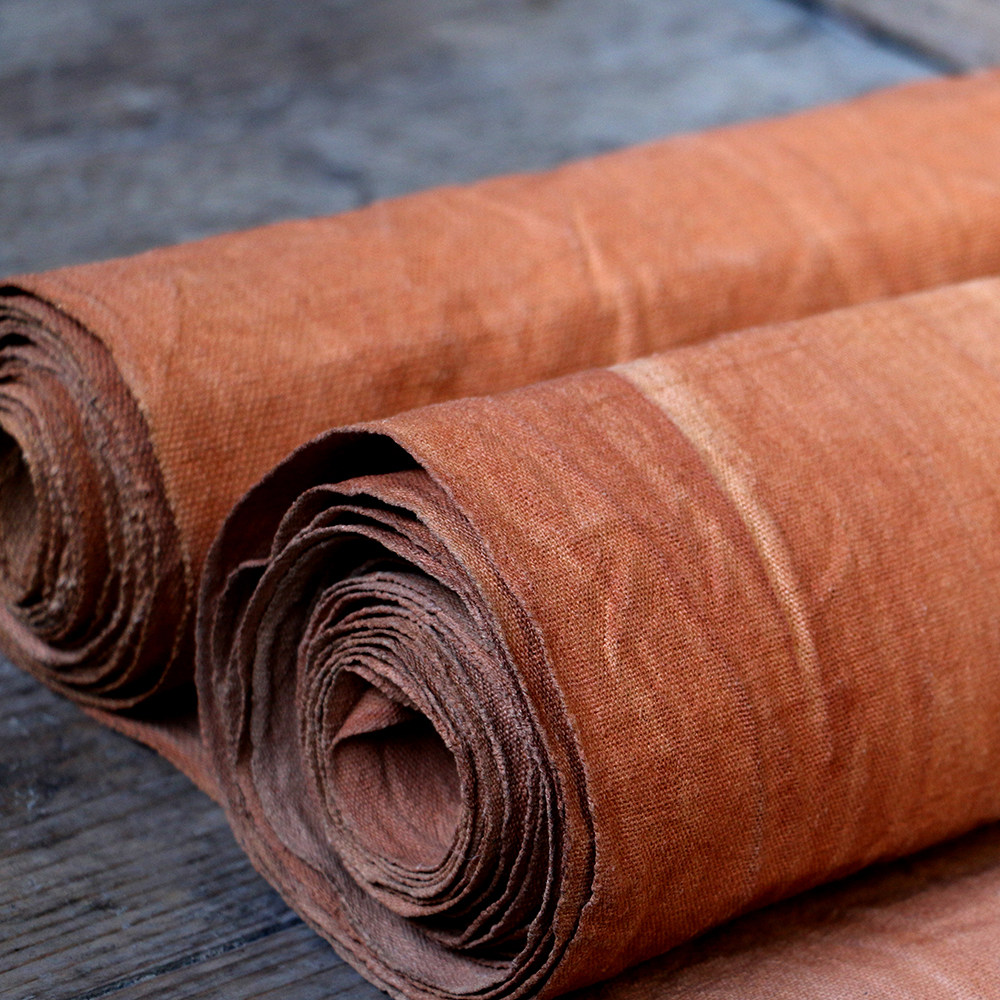 Lean Mountains Persimmon Dyed Tub Handloom Sun Persimmon Lacquer Oil Cloth Plant Dyed Orange Yellow Hard Pretty Bag Tea Mat Table Fabric Fabric