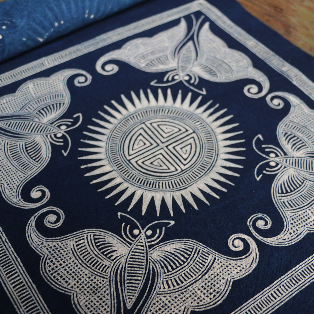 Handmade batik towel hair with blue dye murals minority craftsmanship Guizhou Qiandnan banyan blue paste earth indigo