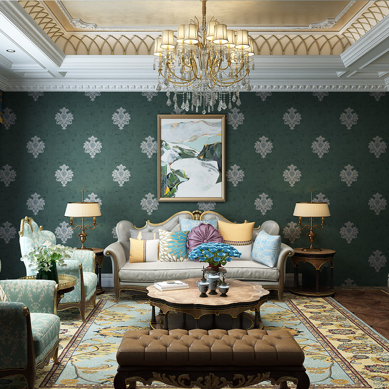 American seamless wall cloth Classic European style 3D Cubic embroidered retro large flower wall cloth Living room Bedroom Book room Background wall