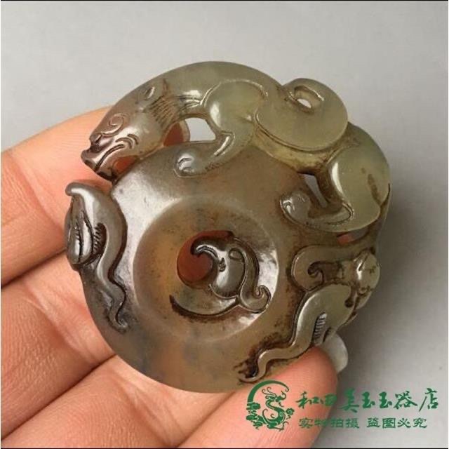 古玩玉器杂项收藏仿古明清汉代老岫玉龙凤平安扣佩玉挂老货老古董