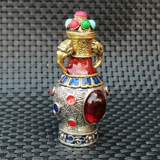 古玩收藏仿古复古鼻烟壶铜双面镶嵌红蓝绿宝石烟具内画鼻烟壶