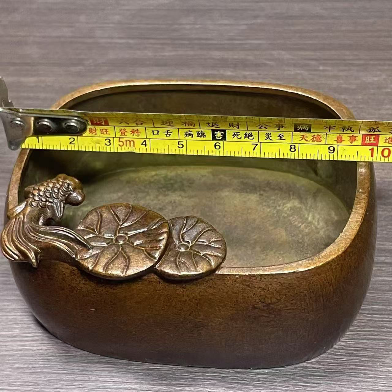 古玩收藏復古包漿合金銅荷花金魚筆洗擺件銅器文房四寶硯臺擺件-淘寶