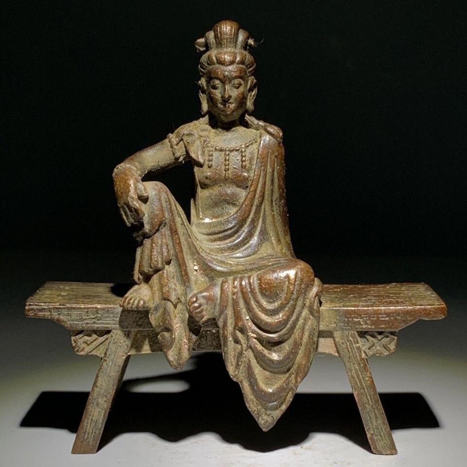Antique alloy bronze bench Guanyin Bodhisattva sitting like old objects old goods old goods old bronze ware ancient playing real products bag old collection-Taobao