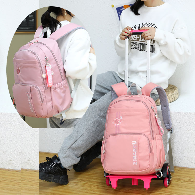 Large capacity six-wheel stair climbing trolley school bag Primary school students 3-6 grades Junior high school high school drag bag shoulder bag