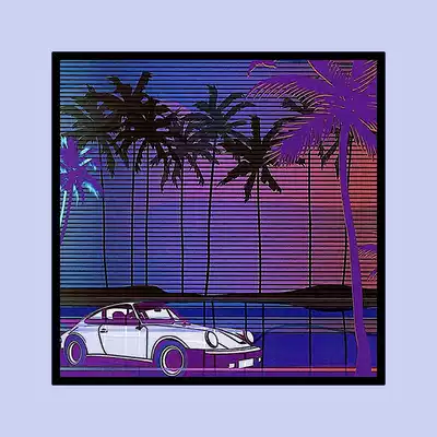 Retro California Steam Bo West Coast Pictorial Classic Car citypop Tropical Landscape Sunset Dusk Decorative Painting