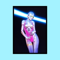 Surreal empty mountain base illustration mechanical Ji sexy robot cyberpunk futuristic tide decoration painting hanging painting