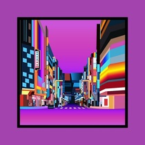 Millennium y2k Tokyo neon Street View city Harajuku pixel pink cyberpunk steam wave decorative painting hanging painting