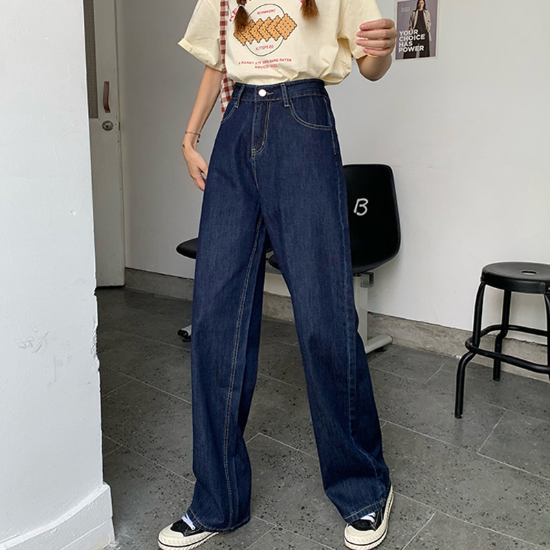 Dark Blue Jeans for Women, Autumn and Winter 2025 New Korean Style, Plus Size, High-Waisted, Versatile, Slimming, Straight-Leg Wide-Leg Pants