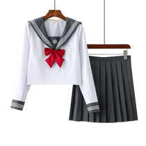 Genuine soft girl jk uniform skirt suit Japanese lapel line white three sailor suit Student college style middle suit class suit