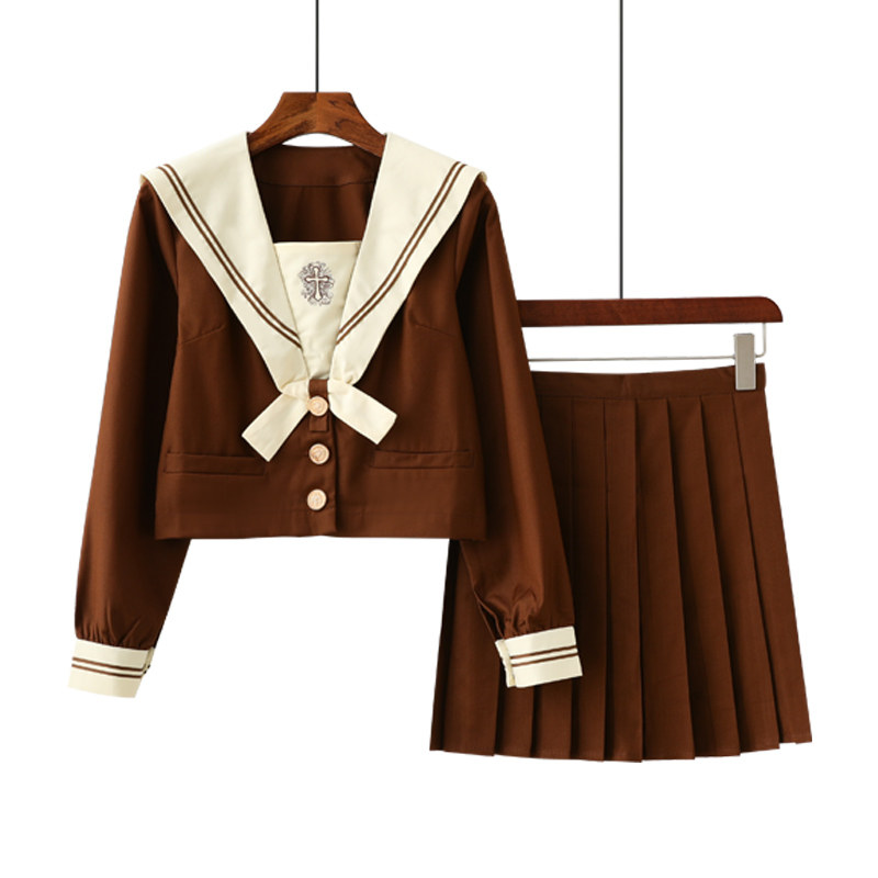 Japanese soft sister genuine jk uniform skirt Female navy feng shui hand clothing college wind long-sleeved short skirt Japanese student suit