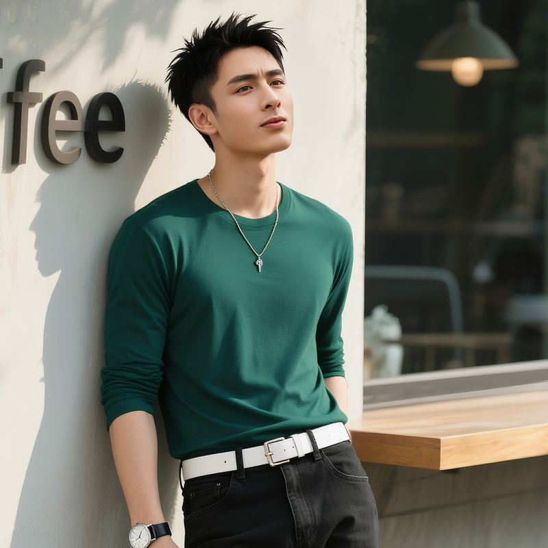 Spring and Summer Men's Modal Round Neck Three-Quarter Sleeve T-Shirt, Mercerized Cotton Thin Base Layer Shirt, Men's Mid-Sleeve Thin Fleece Version