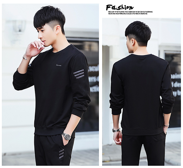 Bộ đồ thể thao nam mùa xuân và mùa thu cổ tròn cộng với bộ đồ nhung dày thường xuyên chạy bộ set áo len rộng cỡ lớn hai mảnh bộ quần áo gió nam lining