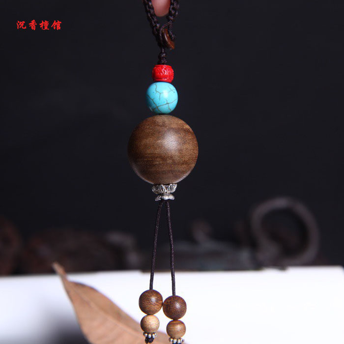 Agarwood single bead car key hanging creative pendant net red personality key lanyard male and female high-end handmade key chain