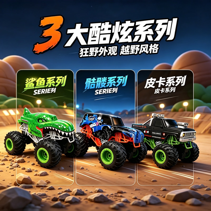 Children's Sound and Light 360-Degree Rotating Remote Control Stunt Car Toy for Boys, Dinosaur Shark Off-Road Monster Truck, Gift