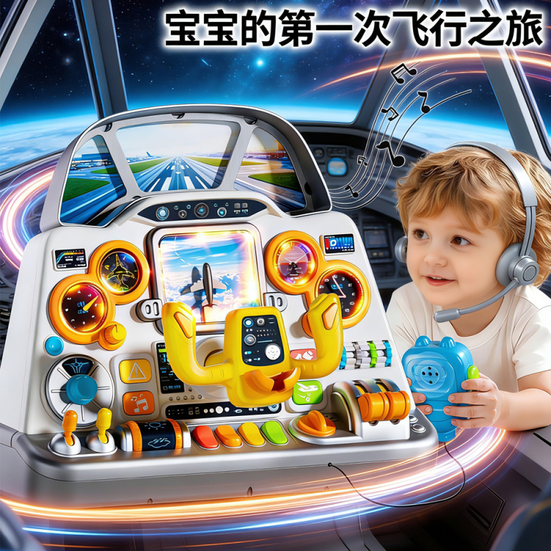 Children's Educational Simulation Airplane Cockpit Toy Baby Early Education Boy Flight Game Machine Children's Day Gift