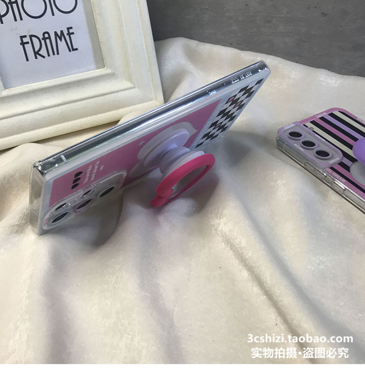Cute Pink Butterfly Mirror Girls Candy Stripes Silicone TPU S23, S23 Plus, S23 Ultra, S22, S22 Plus, S22 Ultra, S21, S21