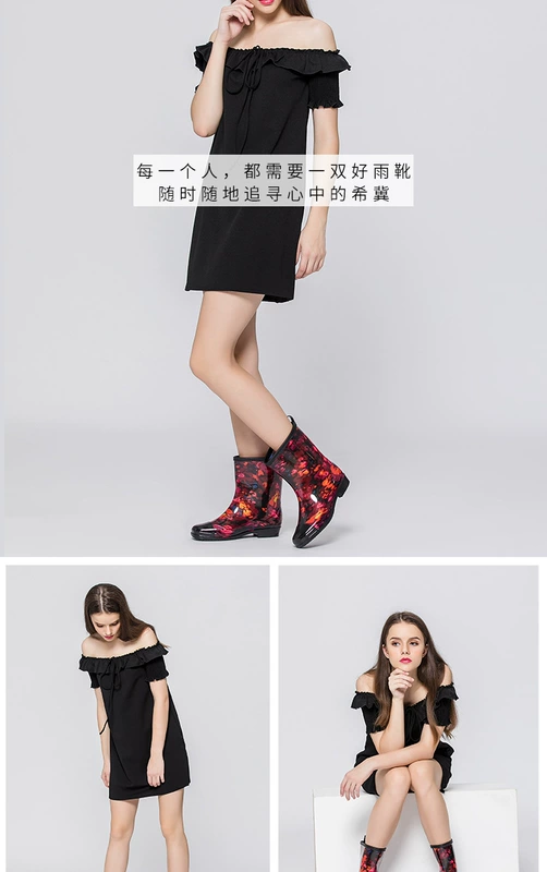Sanmingmei chống trượt ống và nhung mưa ủng màu mưa ủng nữ ấm áp giày cao su dành cho người lớn giày thời trang không thấm nước s280