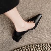 Rough heel heels female French retro Mary shoes small man elevates black working shoes leather lily