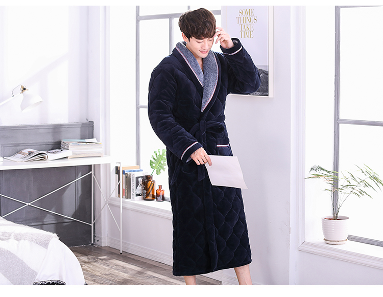 Áo ngủ mùa đông nam lỏng cộng với phân bón tăng flannel áo ngủ mùa đông thanh niên nam dày áo choàng ấm đồ ngủ đẹp