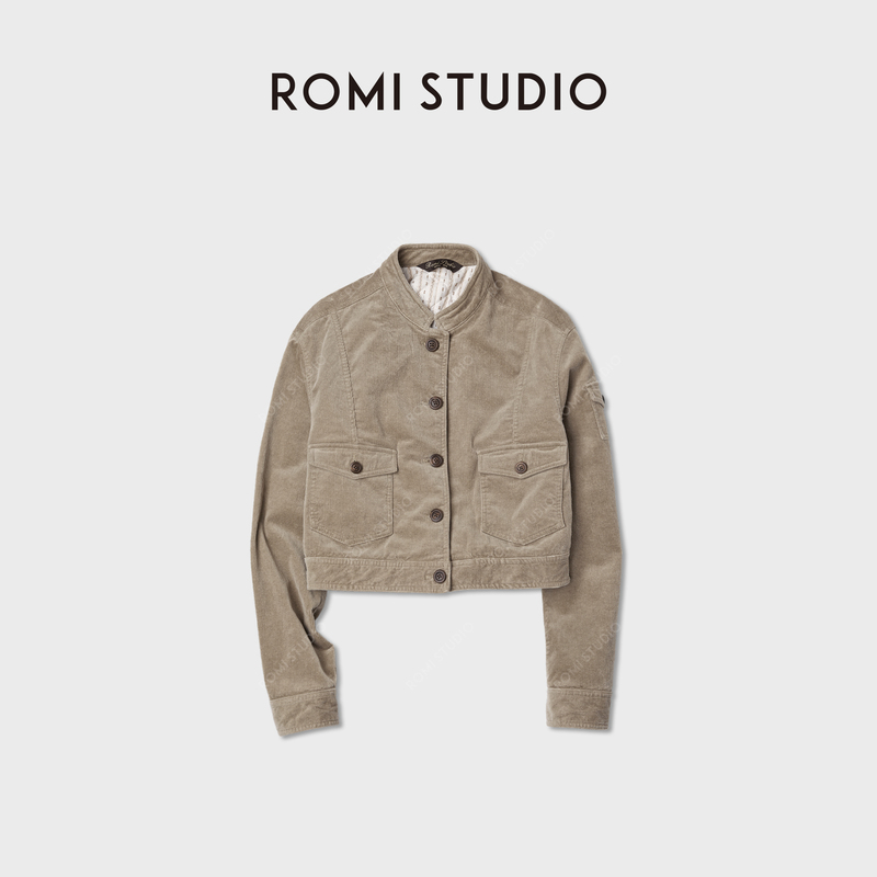 Romi Studio Old Money Casual Heavy Sand-Washed Corduroy Quilted Stand Collar Jacket Rwcwwg5429