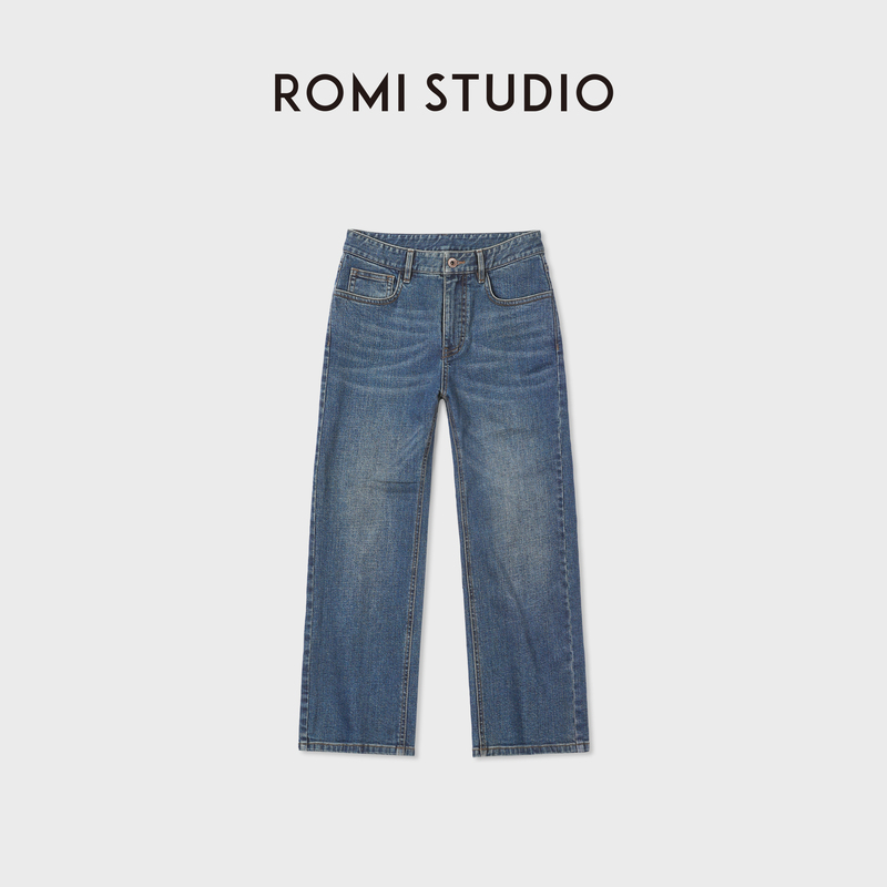 Romi Studio Classic Denim Vintage Whiskered Washed Mid-Rise Straight-Leg Jeans Rwdax65087