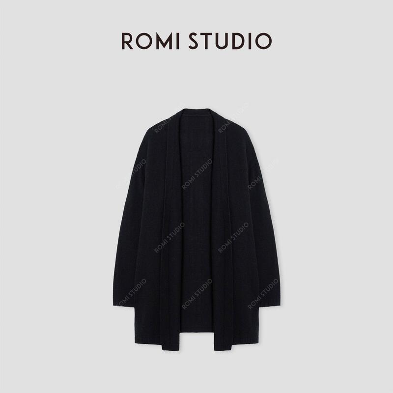 Romi Studio "Relaxed High-End" Wool Sweater Single-Sided Soft Wool Long Cardigan Coat 432Ws128