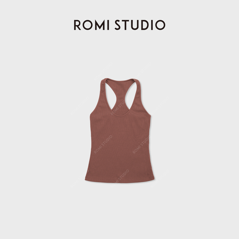 Romi Studio Simple Basic Vertical Ribbed Texture U-Neck Classic Tank Top Rwdss62412