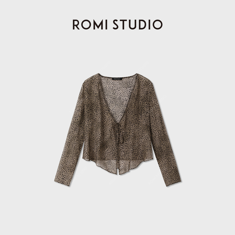 Romi Studio Leopard Print Women's Adjustable Mulberry Silk Vintage Leopard Print Sheer Top Rwdrsy3339