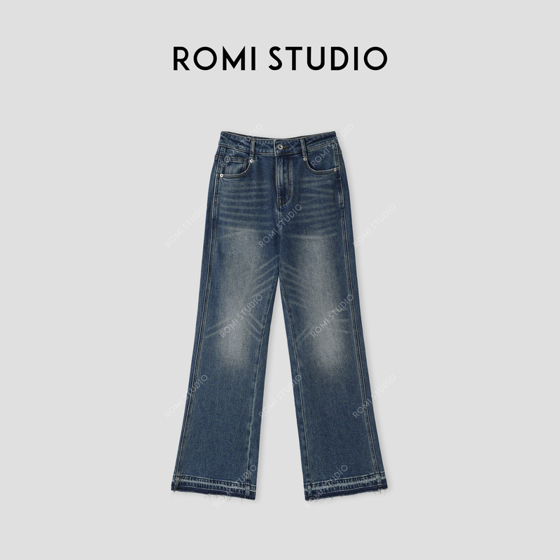 Romi Studio Denim Whisper Long Staple Bamboo Cotton Rope-Dyed Textured Flared Jeans 421N6096