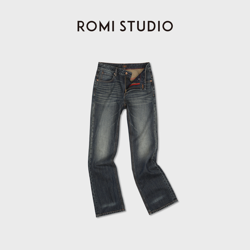 Romi Studio Vintage Denim Heavy-Duty Washed Low-Rise Contrast Stitching Jeans Rwdwxy5567