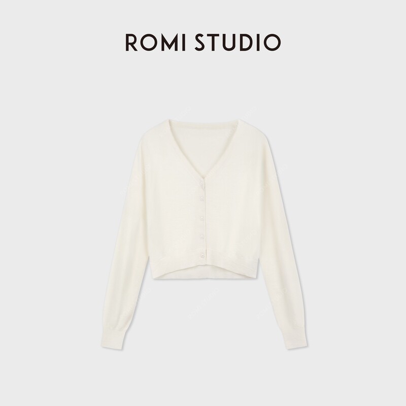 Romi Studio King's Gift Series Cashmere, Mulberry Silk, Wool V-Neck Cardigan Rwdsst3125