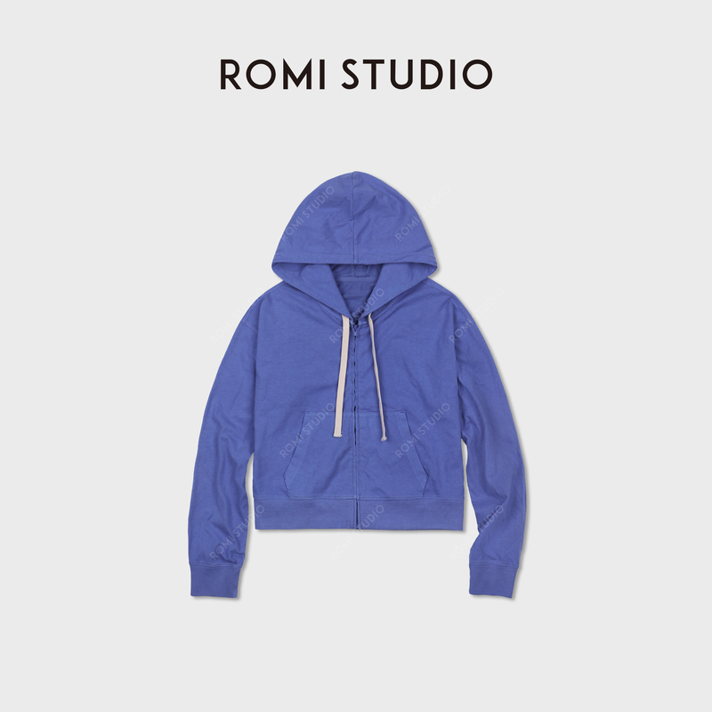 Romi Studio American-Style Blue Pure Cotton Soft Casual Washed Hooded Sweatshirt and Sweatpants Rwdssd2373